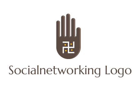 hand logo with the Swastika symbol