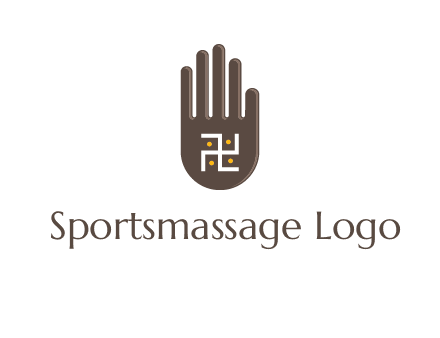 hand logo with the Swastika symbol