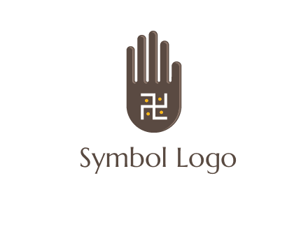 hand logo with the Swastika symbol