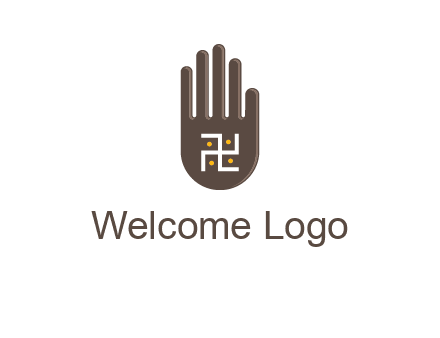 hand logo with the Swastika symbol