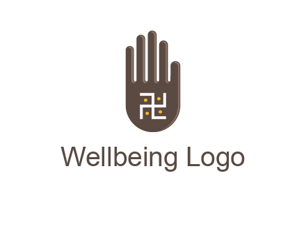 hand logo with the Swastika symbol