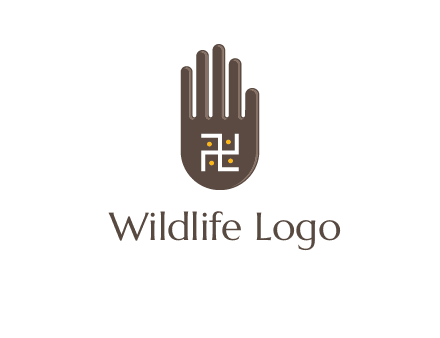 hand logo with the Swastika symbol