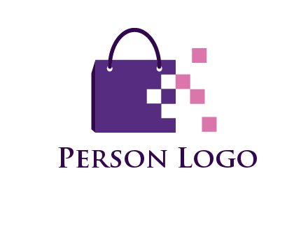 pixels coming out of a shopping bag logo