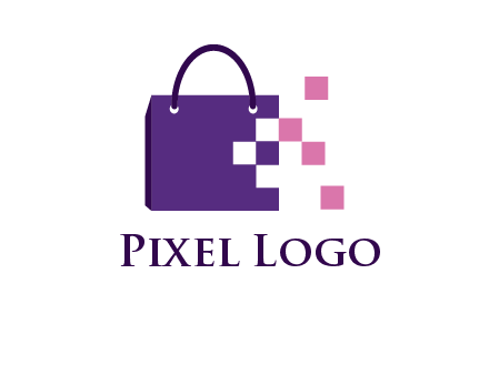 pixels coming out of a shopping bag logo