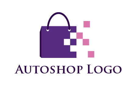 pixels coming out of a shopping bag logo