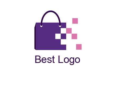 pixels coming out of a shopping bag logo