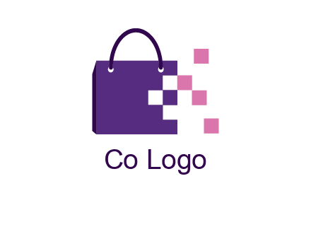 pixels coming out of a shopping bag logo
