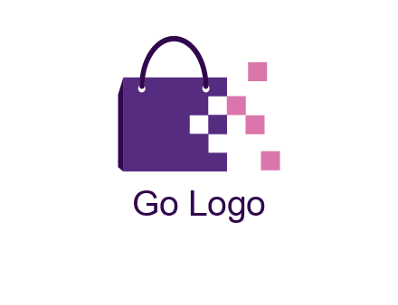 pixels coming out of a shopping bag logo