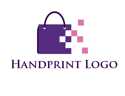 pixels coming out of a shopping bag logo