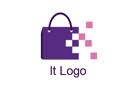 pixels coming out of a shopping bag logo