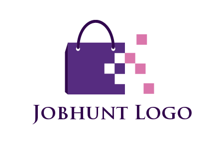 pixels coming out of a shopping bag logo