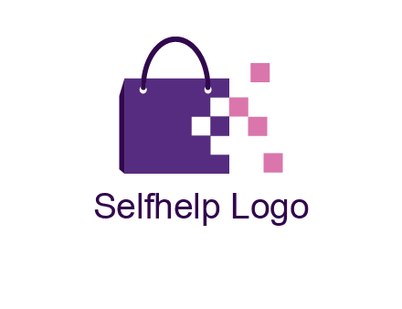 pixels coming out of a shopping bag logo
