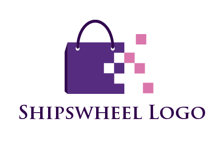 pixels coming out of a shopping bag logo