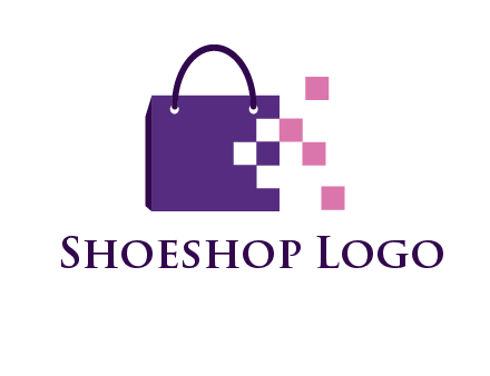 pixels coming out of a shopping bag logo