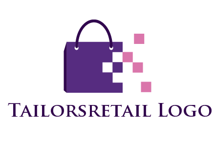 pixels coming out of a shopping bag logo