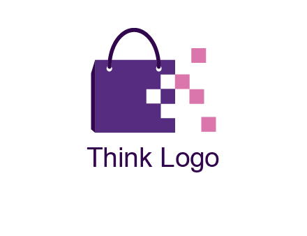 pixels coming out of a shopping bag logo