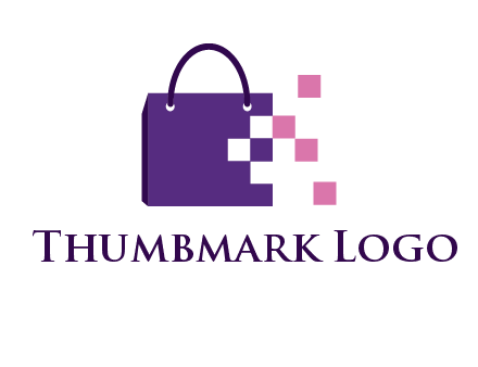 pixels coming out of a shopping bag logo