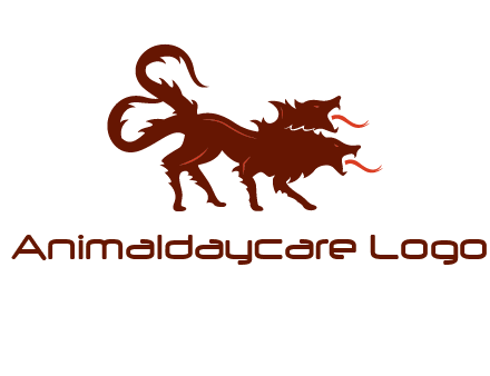 Orthrus logo with monster wolf or dog with two heads breathing fire
