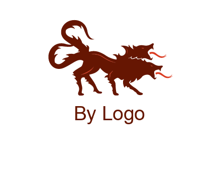 Orthrus logo with monster wolf or dog with two heads breathing fire