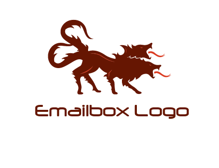 Orthrus logo with monster wolf or dog with two heads breathing fire