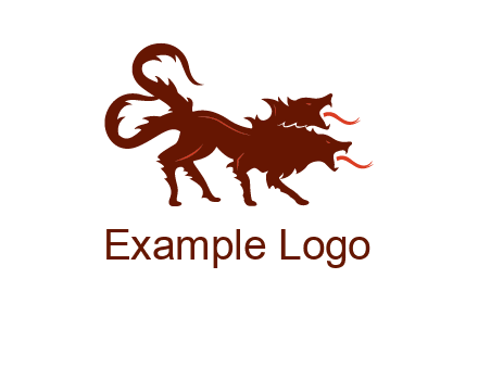 Orthrus logo with monster wolf or dog with two heads breathing fire