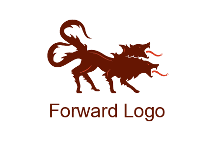 Orthrus logo with monster wolf or dog with two heads breathing fire