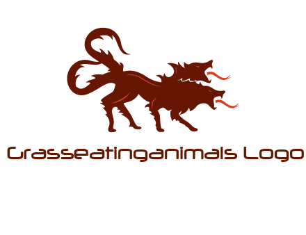 Orthrus logo with monster wolf or dog with two heads breathing fire