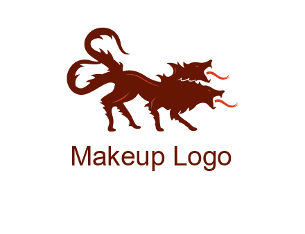 Orthrus logo with monster wolf or dog with two heads breathing fire