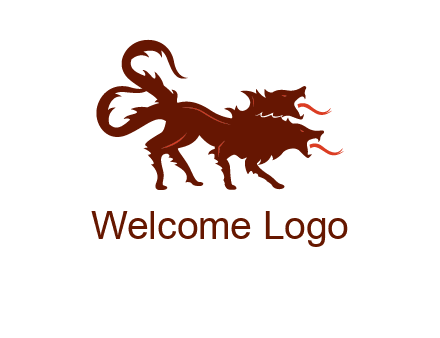 Orthrus logo with monster wolf or dog with two heads breathing fire