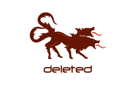 Orthrus logo with monster wolf or dog with two heads breathing fire