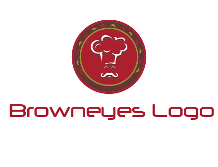 chef with hat in circle with pattern ring restaurant logo
