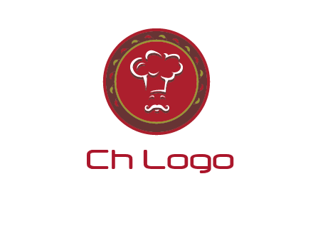 chef with hat in circle with pattern ring restaurant logo