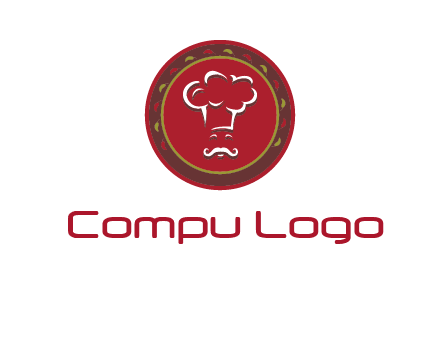 chef with hat in circle with pattern ring restaurant logo