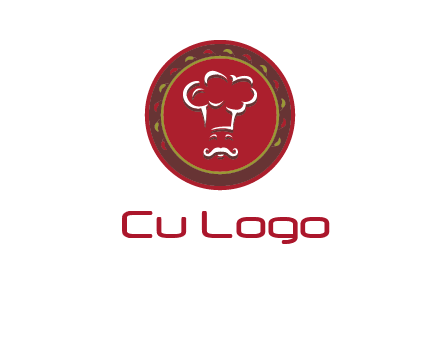 chef with hat in circle with pattern ring restaurant logo