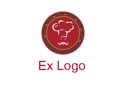 chef with hat in circle with pattern ring restaurant logo
