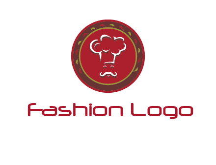 chef with hat in circle with pattern ring restaurant logo