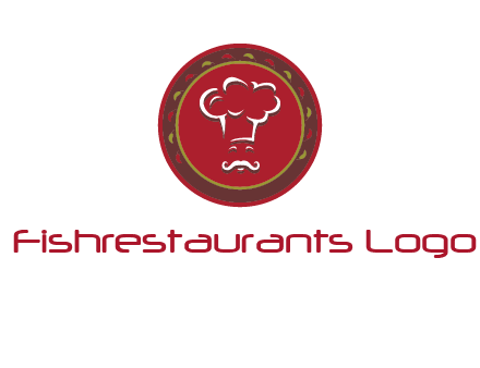 chef with hat in circle with pattern ring restaurant logo