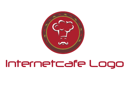 chef with hat in circle with pattern ring restaurant logo
