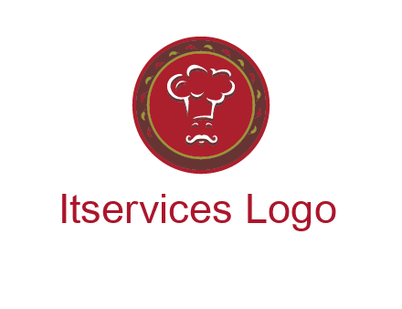 chef with hat in circle with pattern ring restaurant logo