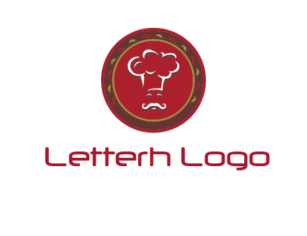 chef with hat in circle with pattern ring restaurant logo