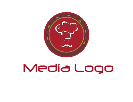 chef with hat in circle with pattern ring restaurant logo