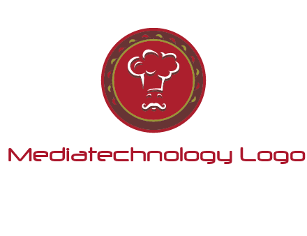chef with hat in circle with pattern ring restaurant logo
