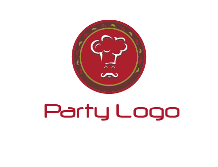 chef with hat in circle with pattern ring restaurant logo
