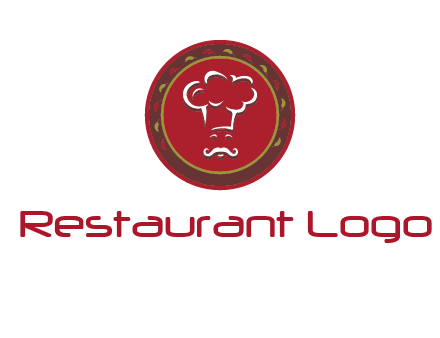 chef with hat in circle with pattern ring restaurant logo