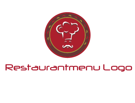 chef with hat in circle with pattern ring restaurant logo