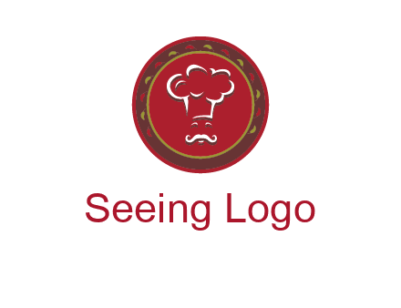chef with hat in circle with pattern ring restaurant logo