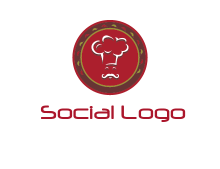 chef with hat in circle with pattern ring restaurant logo