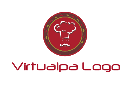 chef with hat in circle with pattern ring restaurant logo