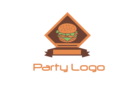 burger in rhombus with ribbon restaurant logo