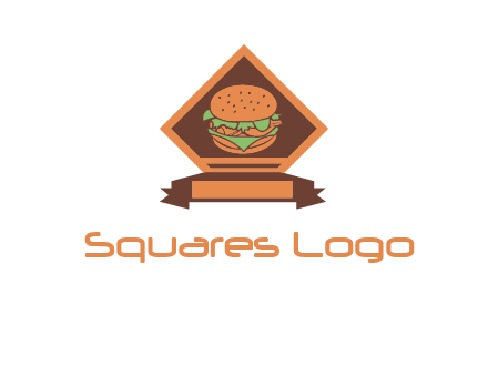 burger in rhombus with ribbon restaurant logo